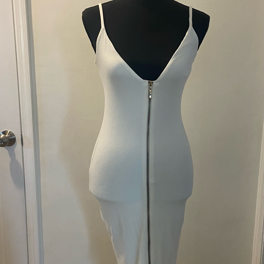 Naked Wardrobe White Plunge Front Dress with Gold Zipper